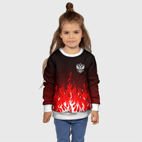 Детский свитшот 3D с принтом Герб РФ - красное пламя, фото #4