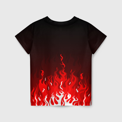 Детская футболка 3D с принтом Герб РФ - красное пламя, вид сзади #1