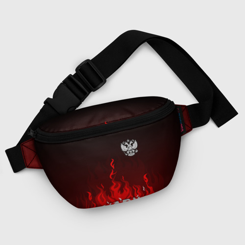 Поясная сумка 3D с принтом Герб РФ - красное пламя, фото #5