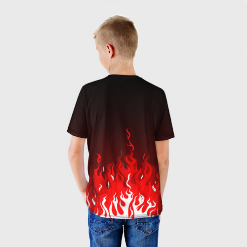 Детская футболка 3D с принтом Герб РФ - красное пламя, вид сзади #2