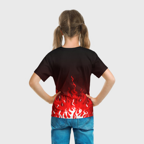 Детская футболка 3D с принтом Герб РФ - красное пламя, вид сзади #2