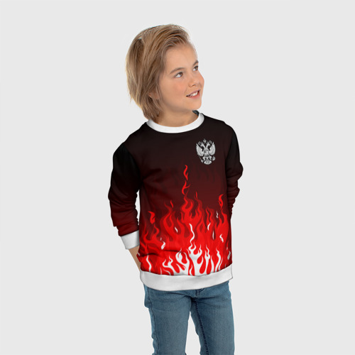 Детский свитшот 3D с принтом Герб РФ - красное пламя, вид сбоку #3
