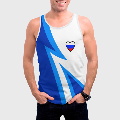 Мужская майка 3D Флаг России в сердечке - синий, цвет 3D печать - фото 3