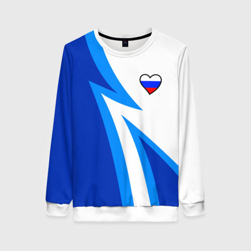 Женский свитшот 3D Флаг России в сердечке - синий, цвет 3D печать