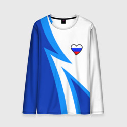 Мужской лонгслив 3D Флаг России в сердечке - синий