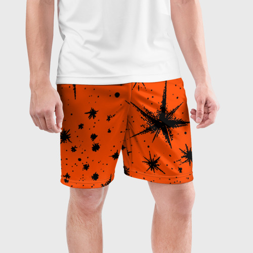 Мужские шорты спортивные с принтом Огненный оранжевый абстракция, фото на моделе #1