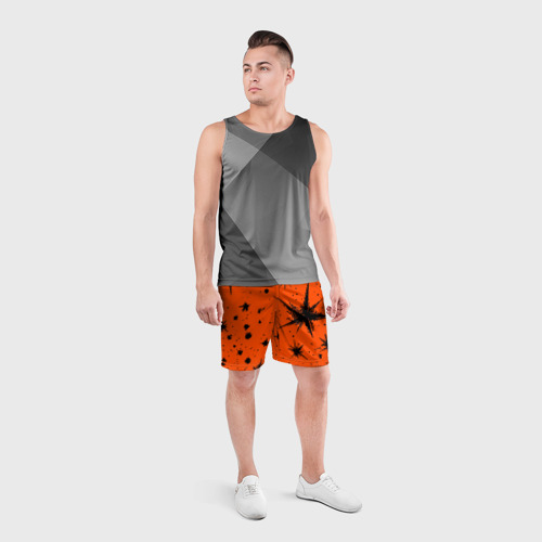 Мужские шорты спортивные с принтом Огненный оранжевый абстракция, вид сбоку #3