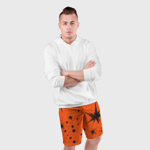 Мужские шорты спортивные с принтом Огненный оранжевый абстракция, фото #4