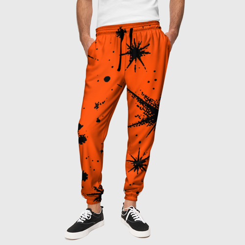 Мужские брюки 3D с принтом Огненный оранжевый абстракция, вид сбоку #3