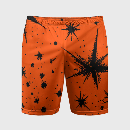 Мужские шорты спортивные с принтом Огненный оранжевый абстракция, вид спереди #2