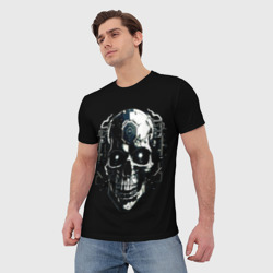 Мужская футболка 3D Череп Киберпанк чёрный - фото 2