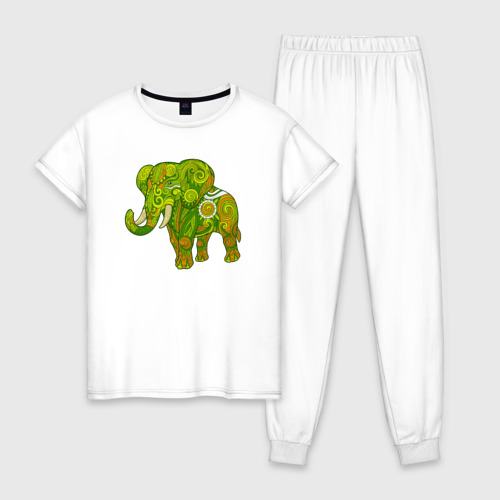 Женская пижама хлопок с принтом Зелёный слон, вид спереди #2