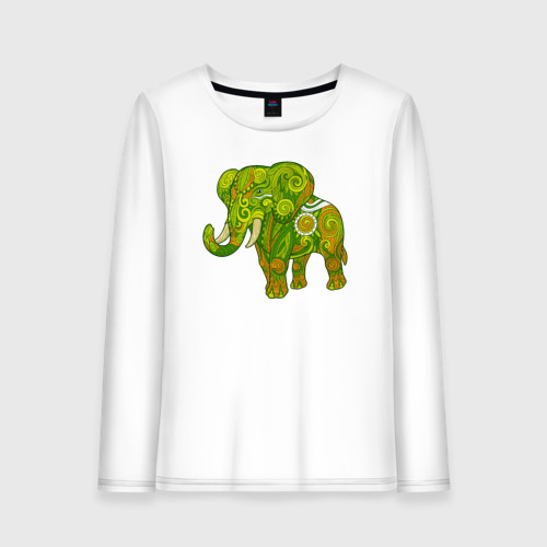 Женский лонгслив хлопок с принтом Зелёный слон, вид спереди #2