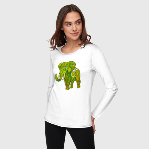 Женский лонгслив хлопок с принтом Зелёный слон, фото на моделе #1