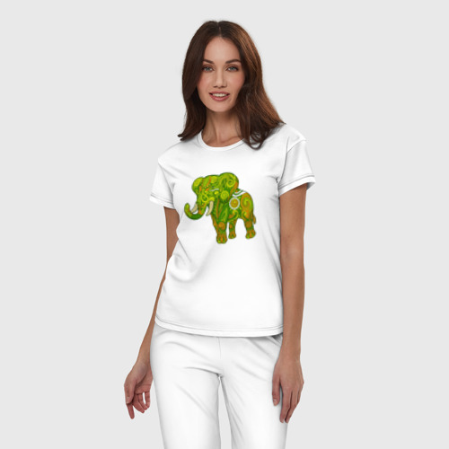 Женская пижама хлопок с принтом Зелёный слон, фото на моделе #1