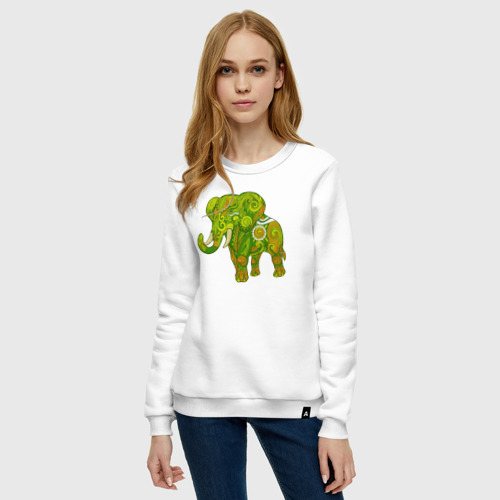 Женский свитшот хлопок с принтом Зелёный слон, фото на моделе #1