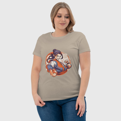 Женская футболка хлопок Девушка айкидо, цвет миндальный - фото 6