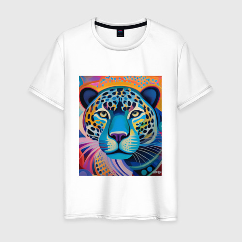 Мужская футболка из хлопка с принтом Любопытный ягуар, вид спереди №1