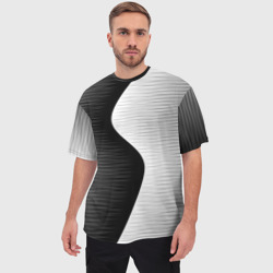 Мужская футболка oversize 3D Черная белая абстракция зигзаг - фото 2
