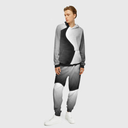 Мужской костюм с толстовкой 3D Черная белая абстракция зигзаг - фото 2
