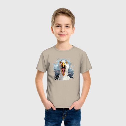 Детская футболка хлопок с принтом Чайка орет - морской принт, фото на моделе #1