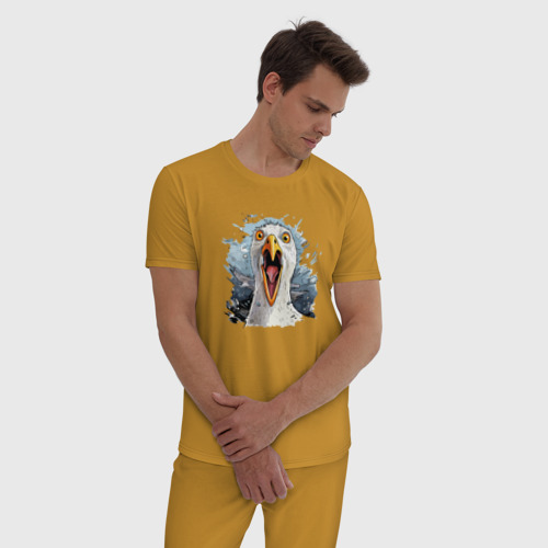 Мужская пижама хлопок с принтом Чайка орет - морской принт, фото на моделе #1