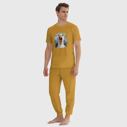 Мужская пижама хлопок с принтом Чайка орет - морской принт, вид сбоку #3