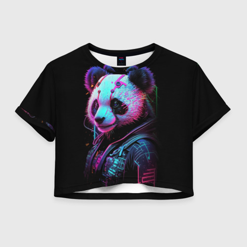 Женская футболка Crop-top 3D Панда в красках киберпанк, цвет 3D печать