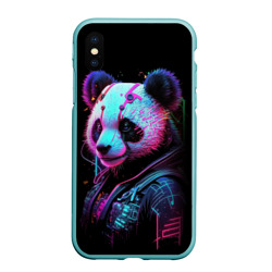 Чехол для iPhone XS Max матовый Панда в красках киберпанк