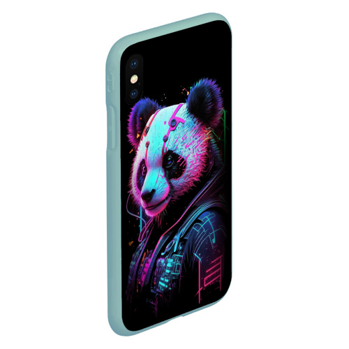 Чехол для iPhone XS Max матовый Панда в красках киберпанк, цвет мятный - фото 3