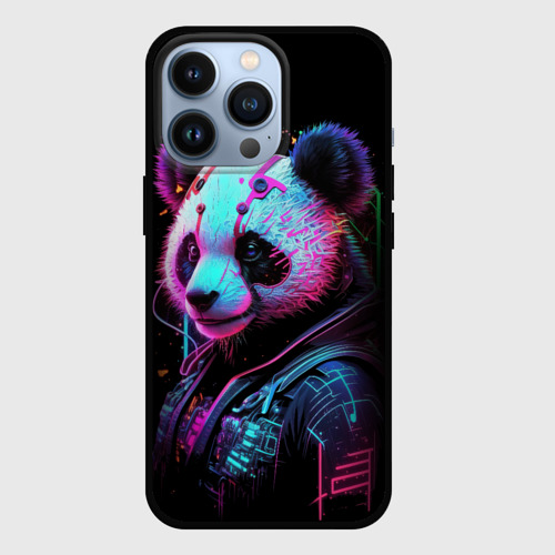 Чехол для iPhone 13 Pro с принтом Панда в красках киберпанк, вид спереди #2