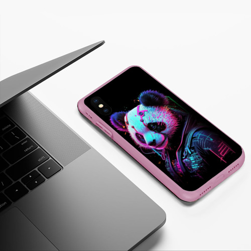 Чехол для iPhone XS Max матовый Панда в красках киберпанк, цвет розовый - фото 5