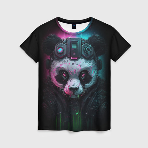 Женская футболка 3D с принтом Киберпанк   панда, вид спереди #2