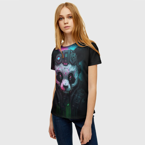 Женская футболка 3D с принтом Киберпанк   панда, фото на моделе #1