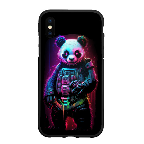 Чехол для iPhone XS Max матовый с принтом Киберпанк панда во весь рост, вид спереди #2