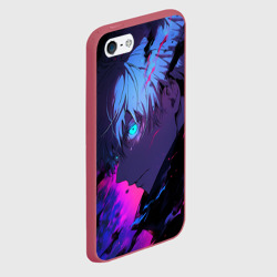Чехол для iPhone 5/5S матовый Сатору Годжо - Магическая битва - неон - фото 2
