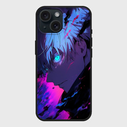 Чехол силиконовый для Apple iPhone 15 матовый Сатору Годжо - Магическая битва - неон