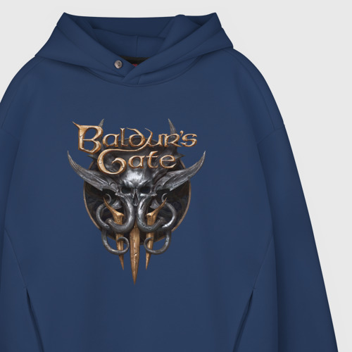 Мужское худи Oversize хлопок Baldur's Gate 3 - logotype, цвет темно-синий - фото 4
