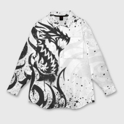 Мужская рубашка oversize 3D Черно - белый дракон