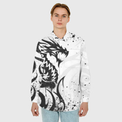 Мужская рубашка oversize 3D Черно - белый дракон - фото 2