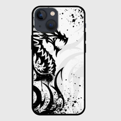 Чехол для iPhone 13 mini Черно - белый дракон