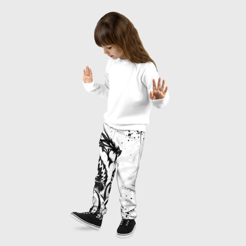 Детские брюки 3D с принтом Черно - белый дракон, фото на моделе #1
