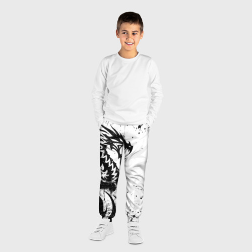 Детские брюки 3D с принтом Черно - белый дракон, вид сбоку #3