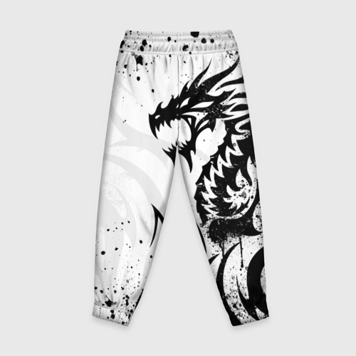 Детские брюки 3D с принтом Черно - белый дракон, вид сзади #1