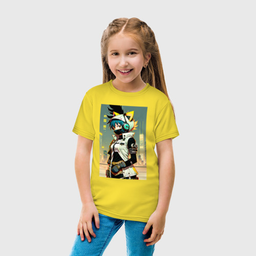 Детская футболка хлопок Девчонка-кошка - фурри - нейросеть, цвет желтый - фото 5