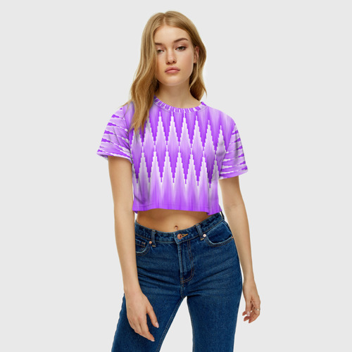 Женская футболка Crop-top 3D Узкие сиреневые ромбы, цвет 3D печать - фото 3