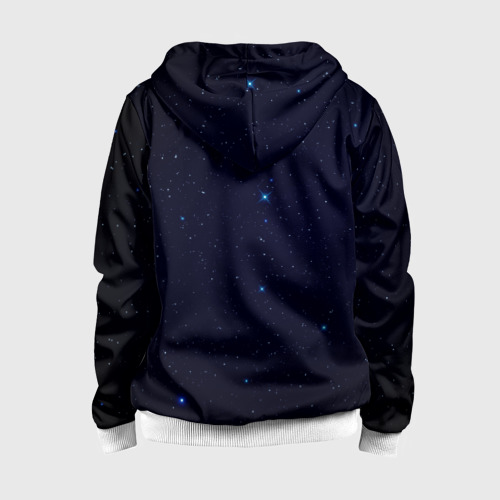 Детская толстовка 3D на молнии с принтом Тёмный космос и синие звёзды, вид сзади #1