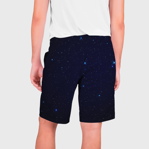 Мужские шорты 3D с принтом Тёмный космос и синие звёзды, вид сзади #1