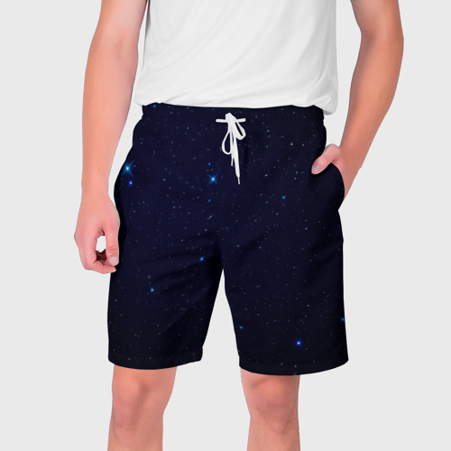 Мужские шорты 3D с принтом Тёмный космос и синие звёзды, вид спереди #2