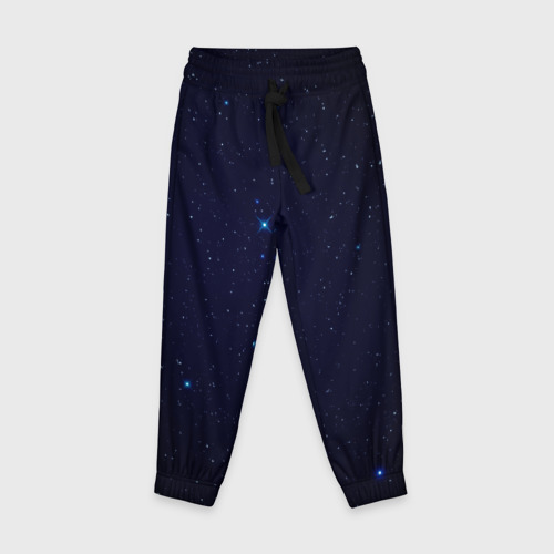 Детские брюки 3D с принтом Тёмный космос и синие звёзды, вид спереди #2